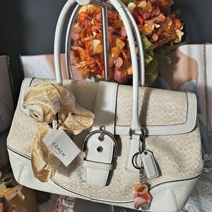 Coach Soho Mini C's Ivory & Cream Women's Shoulder Bag & Coach Scarf A04J-6821